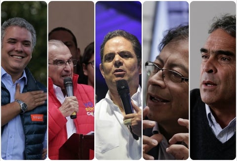 Candidatos presidenciales Iván Duque, Humberto de la Calle, Germán Vargas Lleras, Gustavo Petro y Sergio Fajardo / Colprensa