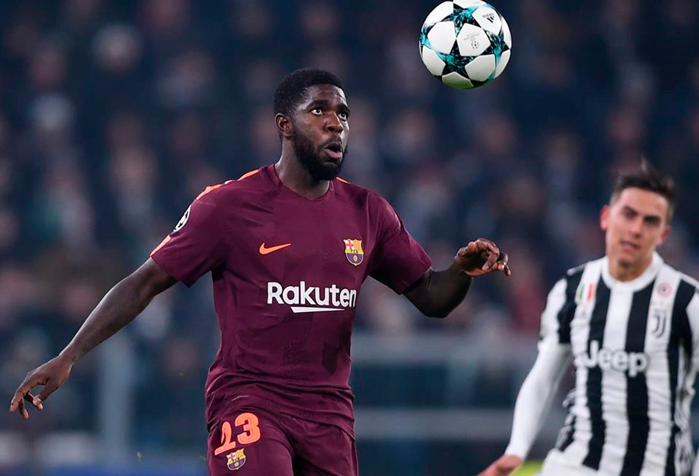 Samuel Umtiti en un partido contra Juventus