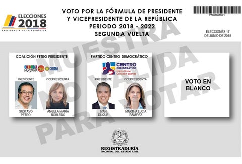 Tarjetón electoral para la segunda vuelta / Registraduría
