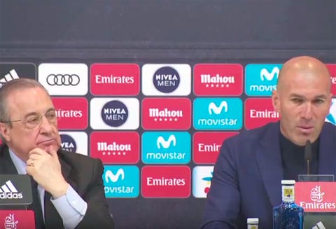 Florentino Pérez y Zinedine Zidane en la rueda de prensa
