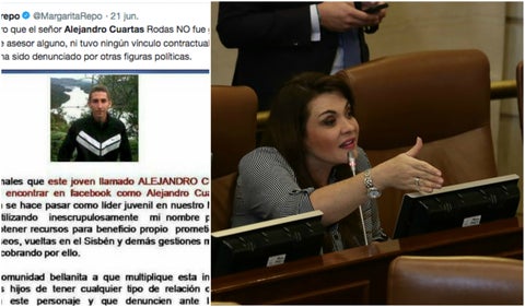 La foto de Alejandro Cuartas publicada en Twitter por la congresista Margarita Restrepo (a la derecha)