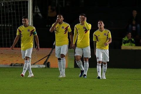 Falcao García, Luis Muriel, James Rodríguez y Juan Fernando Quintero, jugadores de la Selección Colombia