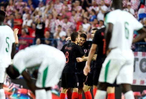 Croacia celebrando el triunfo ante Senegal en el estadio croata Gradski Vrt de Osijek