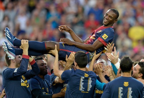 Eric Abidal con Barcelona el primero de junio de 2013 en el Camp Nou