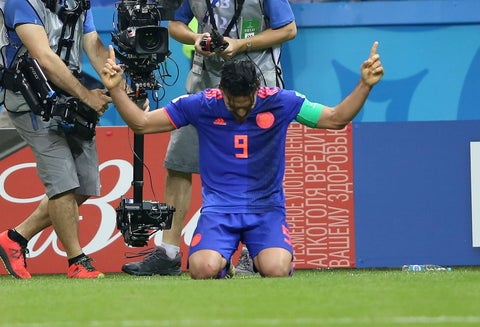 Celebración de Falcao García de su primer gol en un Mundial
