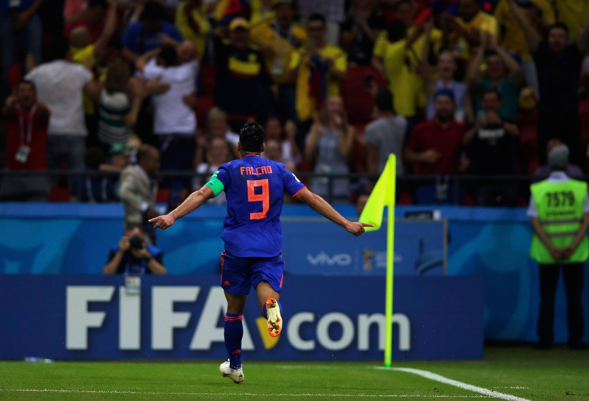Falcao celebrando su primer gol en una Copa del Mundo