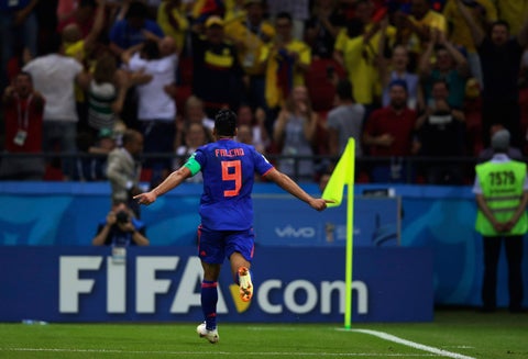 Falcao celebrando su primer gol en una Copa del Mundo