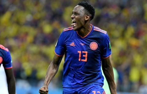 Yerry Mina, el autor del primer grito de gol ante Polonia