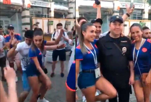 Hinchas Colombia y policía ruso