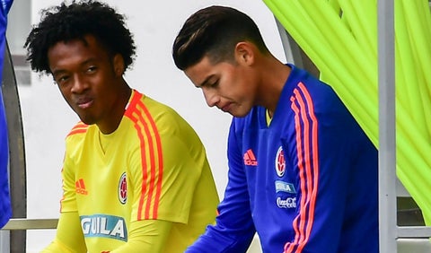 Juan Guillermo Cuadrado y James Rodríguez, jugadores de la Selección Colombia
