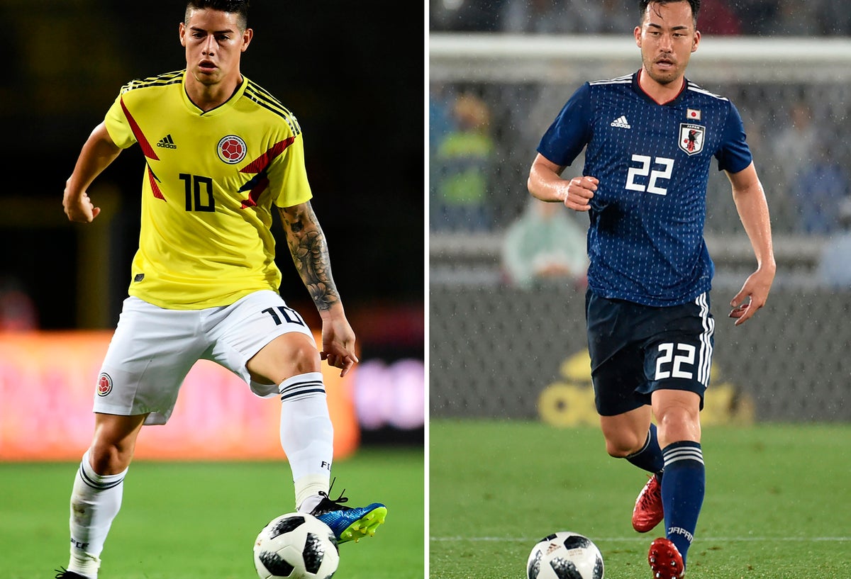 James Rodríguez y Maya Yoshida, jugadores de Colombia y Japón