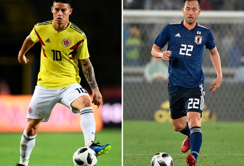 James Rodríguez y Maya Yoshida, jugadores de Colombia y Japón