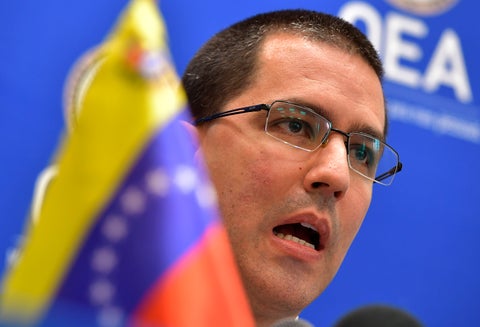 Jorge Arreaza, canciller venezolano, en la sede de la OEA en Washington