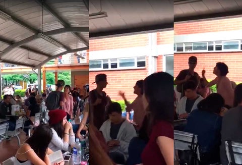 Madre regaña a su hijo en la U