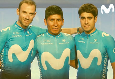 Alejandro Valverde, Nairo Quintana y Mikel Landa, ciclistas al servicio de Movistar Team