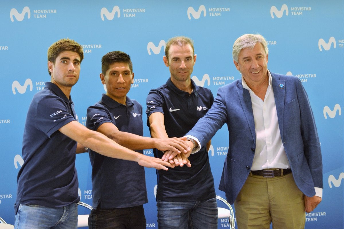 Mikel Landa, Nairo Quintana, Alejandro Valverde y Eusebio Unzué