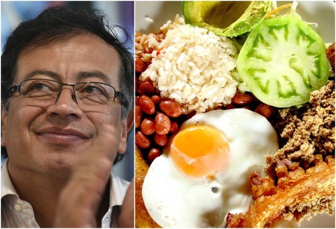 Gustavo Petro, candidato presidencial , y una bandeja paisa