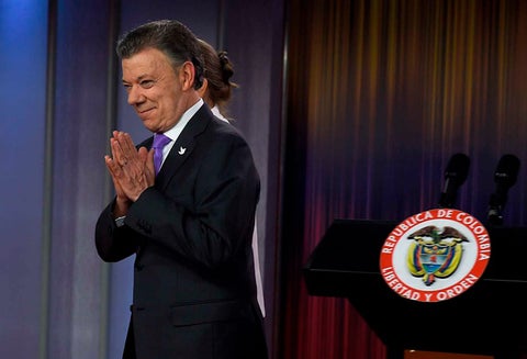 El presidente Juan Manuel Santos el 7 de octubre de 2016 tras ganar el Premio Nobel de la Paz