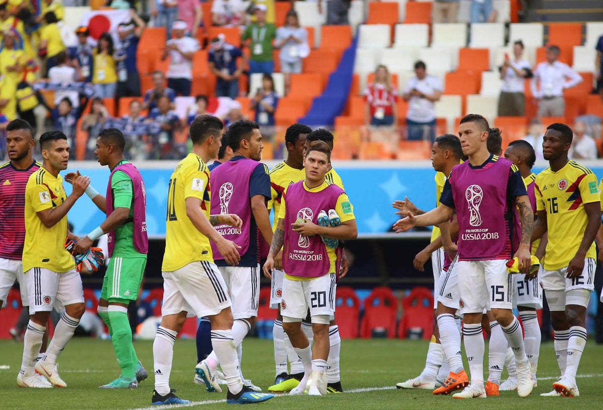 Jugadores de la Selección Colombia tras el partido ante Japón