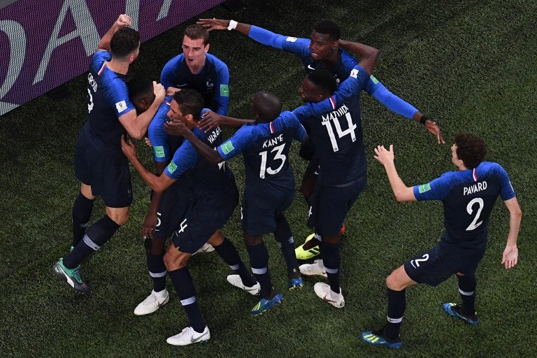 Francia celebrando el gol ante Bélgica que los clasificó a la final de Rusia-2018.