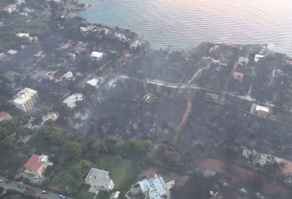 Zonas afectadas por las llamas de incendio en Grecia