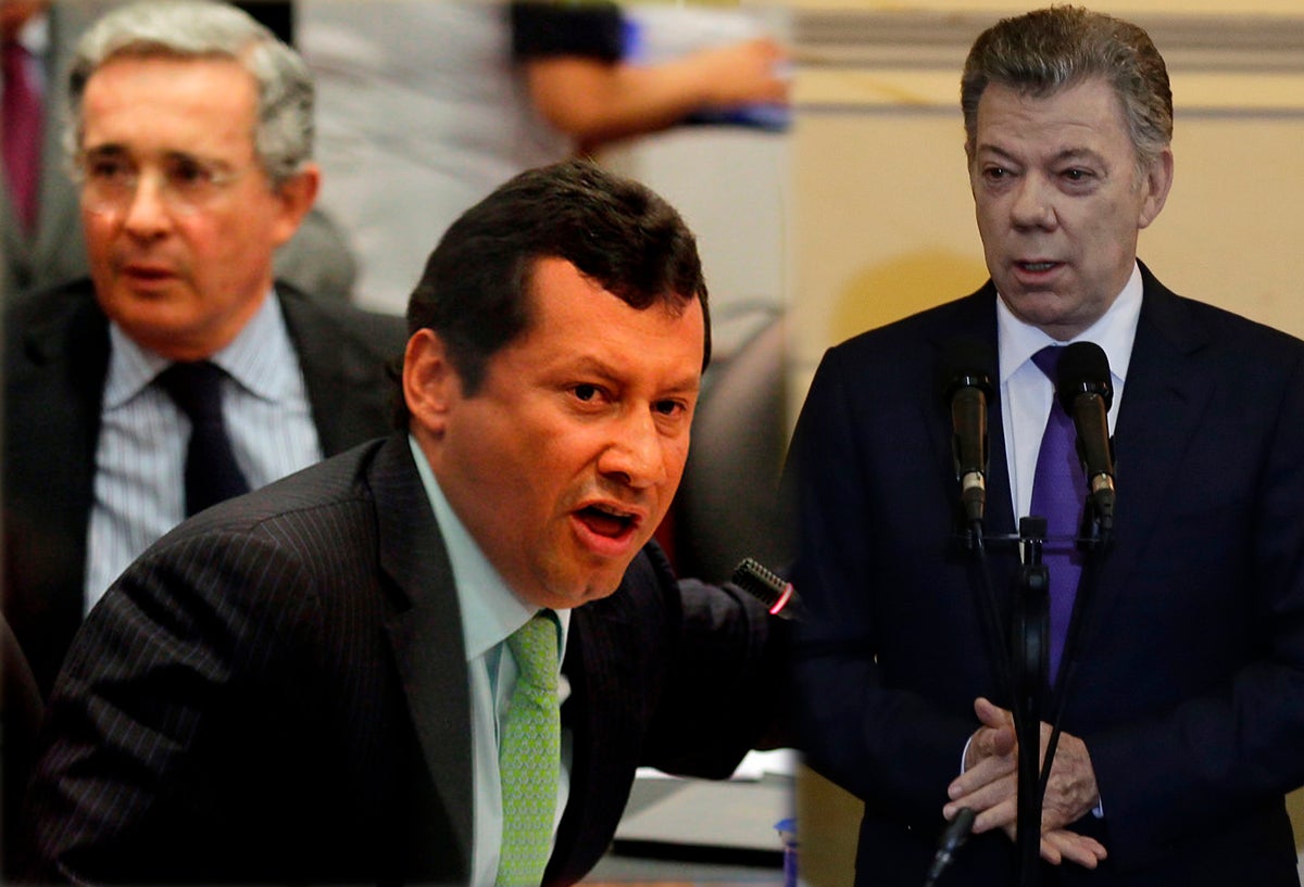 De izquierda a derecha: Álvaro Uribe, Jaime Lombana y Juan Manuel Santos