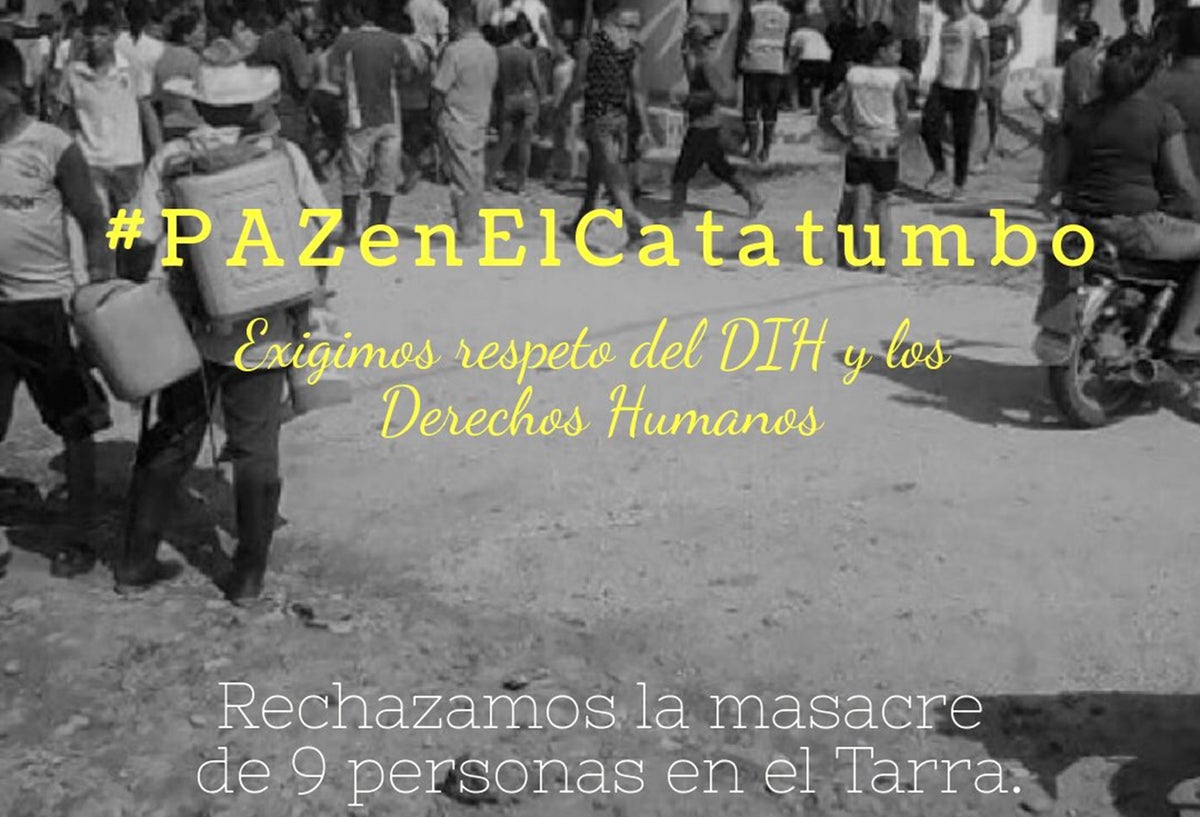 Foto publicada por @CiscaCatatumbo luego de la masacre de nueve personas en El Tarra (Norte de Santander)