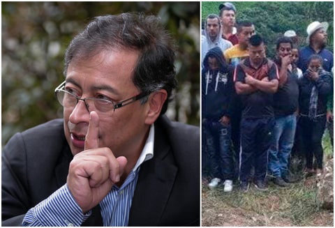 Gustavo Petro, ex candidato presidencial, y parte de la imagen publicada por él en su cuenta en Twitter sobre la masacre en Argelia
