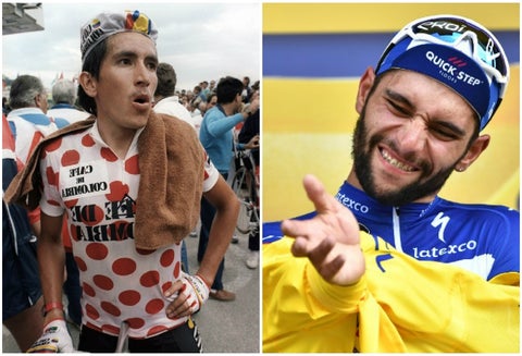 Los ciclistas Lucho Herrera y Fernando Gaviria, ganadores de etapa en el Tour de Francia