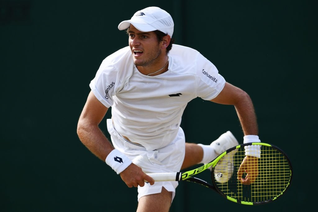 El tenista colombiano Nicolás Mejía disputando el Wimbledon juvenil.