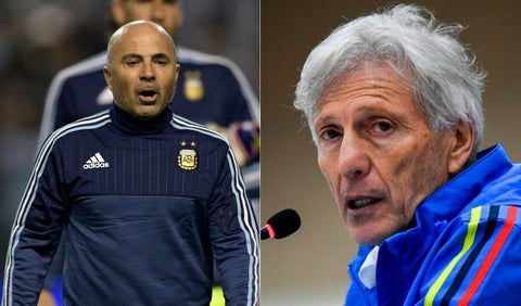 Jorge Sampaoli, técnico de Argentina y José Pékerman, entrenador de Colombia