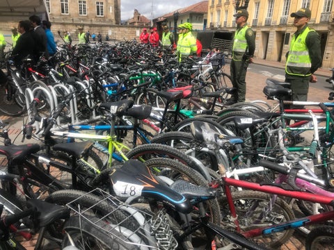 Biciletas recuperadas en Bogotá, que habían sido robadas.