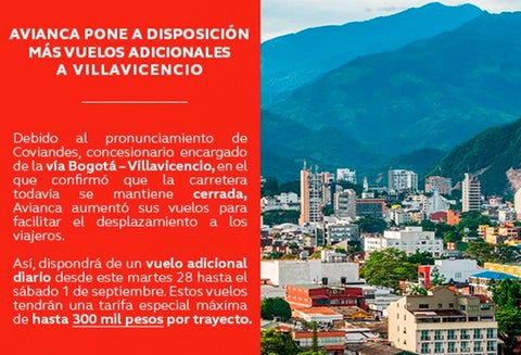 La publicación de Avianca en Twitter anunciando más vuelos a Villavicencio