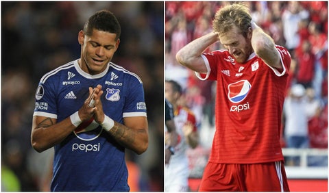 Ayron Del Valle (Millonarios) y Fernando Aristeguieta (América de Cali)