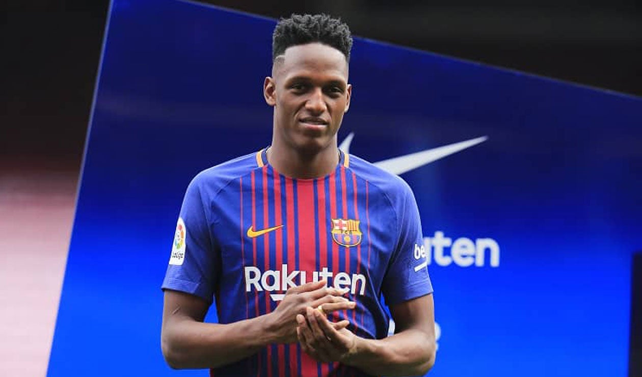 Yerry Mina cuando fue presentado como jugador del FC Barcelona