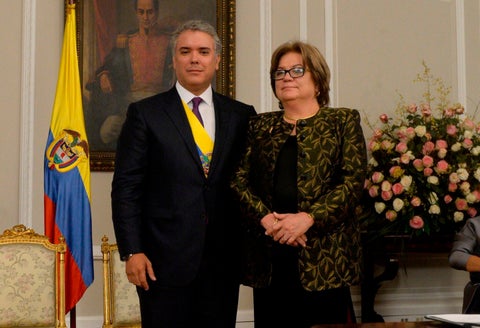 Iván Duque, presidente de la República, junto a Gloria María Borrero, ministra de Justicia