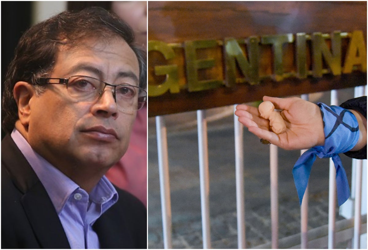 Gustavo Petro, senador colombiano, y una imagen de activistas que rechazaron la posibilidad de legalizar el aborto en Argentina