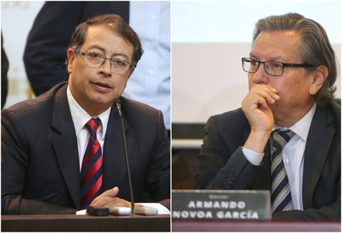 El senador Gustavo Petro y Armando Novoa, magistrado del CNE
