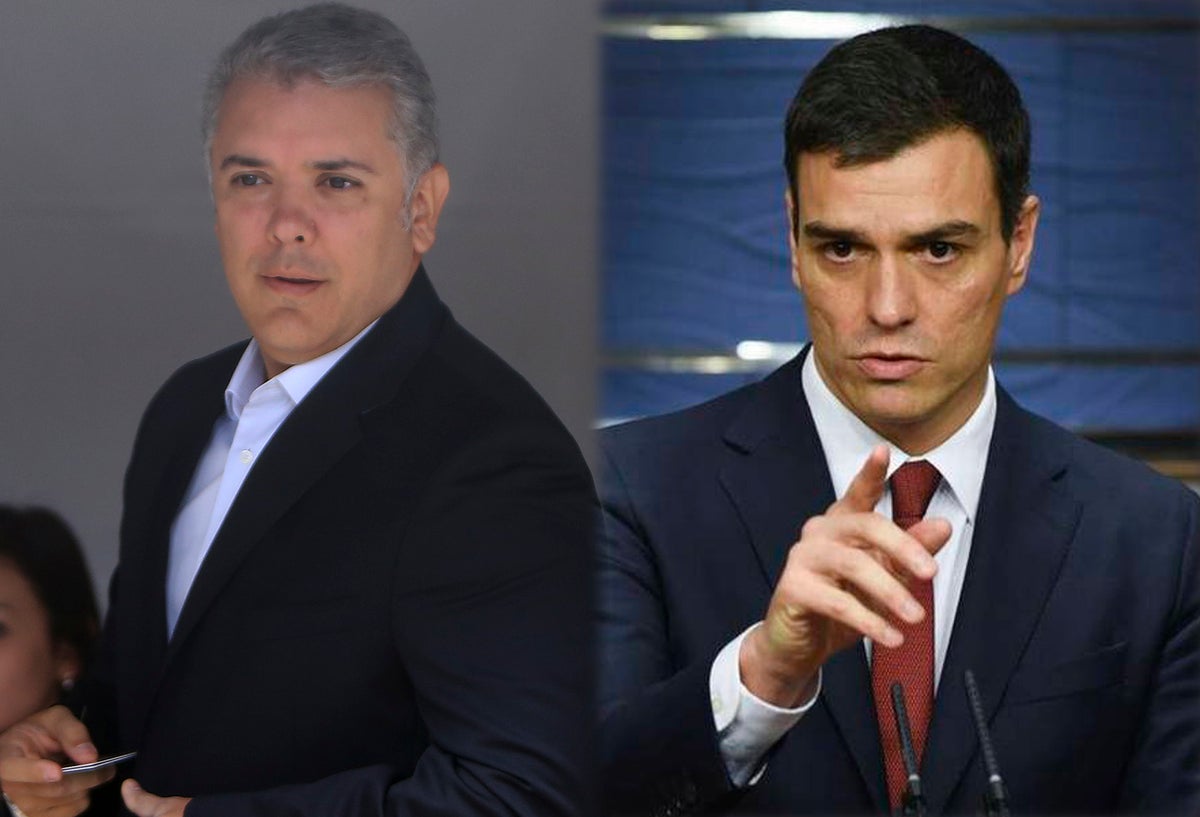 El presidente Iván Duque y Pedro Sánchez, jefe del gobierno español