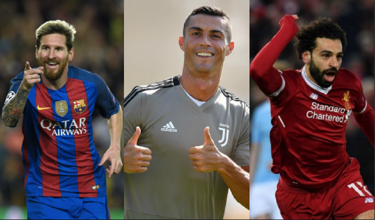 Lionel Messi, Cristiano Ronaldo y Mohamed Salah