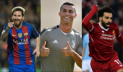 Lionel Messi, Cristiano Ronaldo y Mohamed Salah