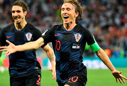 Luka Modric celebrando un gol con Croacia en Rusia 2018