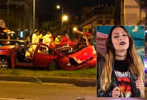 Irlanda Meléndez y el vehículo Volkswagen Jetta en el que se movilizaban los cuatro jóvenes en Bogotá