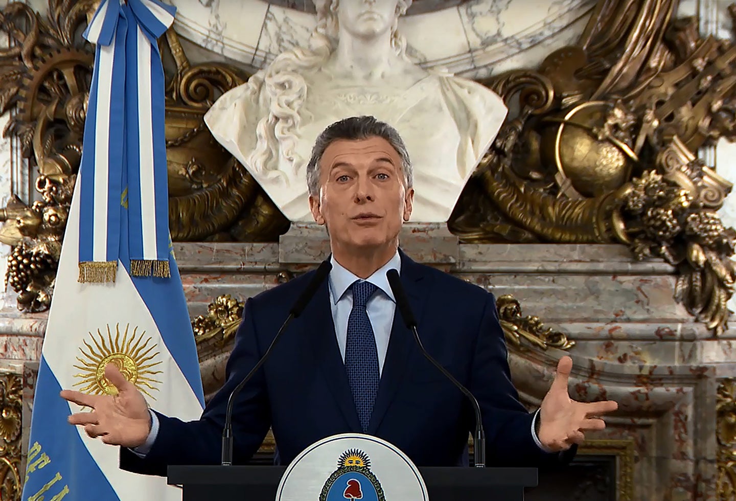 Mauricio Macri, presidente de Argentina, en alocución desde la Casa Rosada, en Buenos Aires