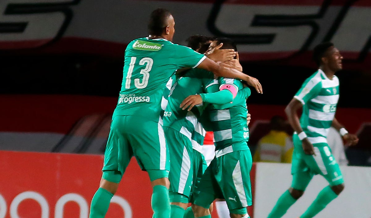 Equidad celebrando el gol de la victoria ante Independiente Santa Fe