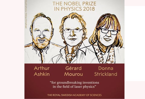 El estadounidense Arthur Ashkind, el francés Gerard Mourou y la canadiense Donna Strickland