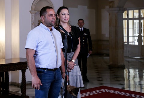 Edwin Contreras y Diana Arévalo, padres de Cristo José Contreras, en Bogotá