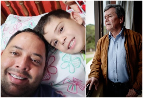 De izquierda a derecha Edwin Contreras, su hijo Cristo José Contreras y Pablo Beltrán, guerrillero del ELN