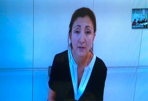 Íngrid Betancourt compareciendo ante la JEP desde Francia