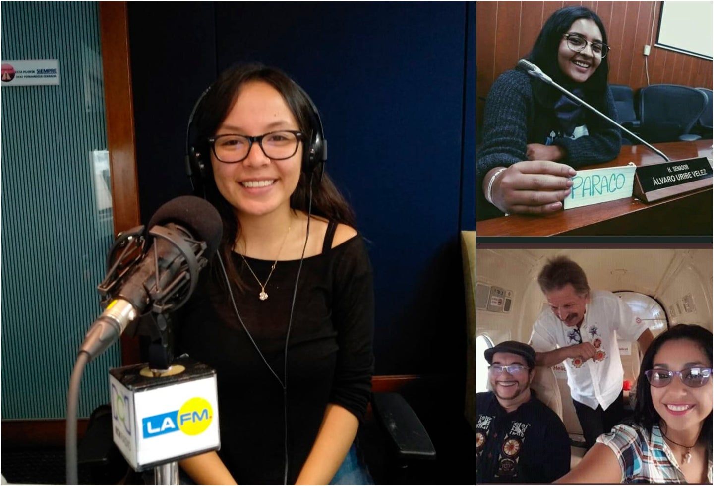 A la izquierda Jennifer Pedraza, líder de la Asociación Colombiana de Representantes Estudiantiles de la Educación Superior. A la derecha las imágenes con las que fue asociada de manera errada